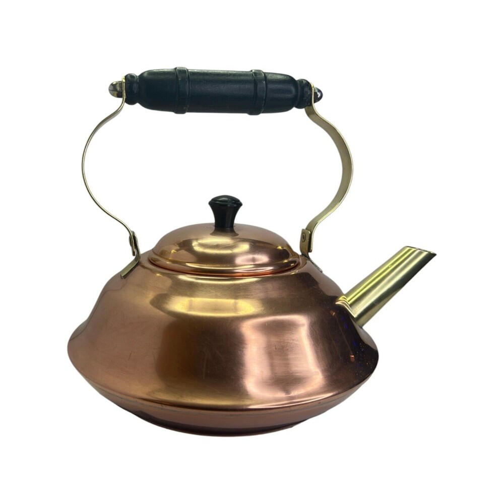 Vintage Copper Color Tea Pot Kettle with Brown Composite Handle and Knob
